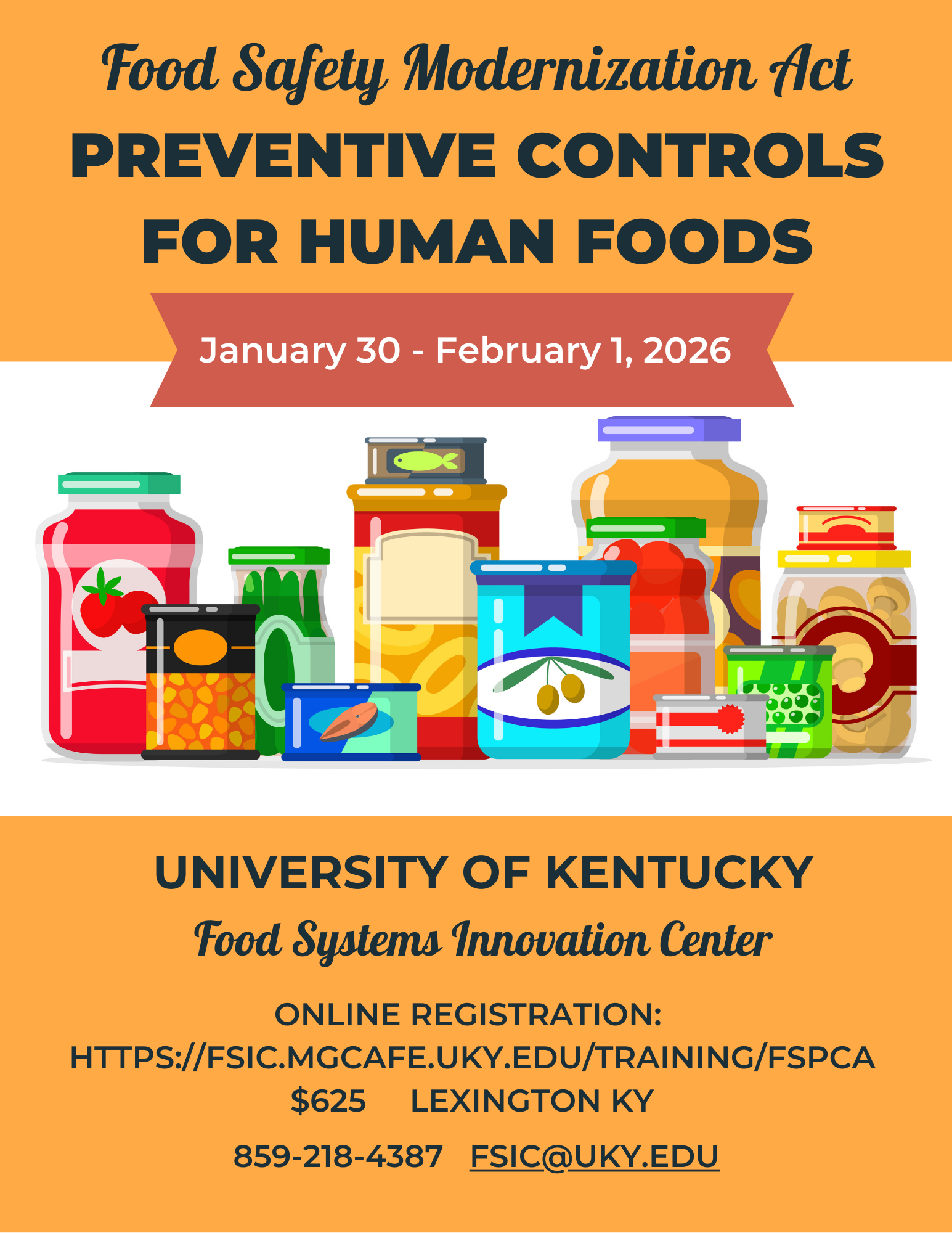 Event flyer with illustrated images of food jars, includes registration link, date and cost with contact information which are all in post text